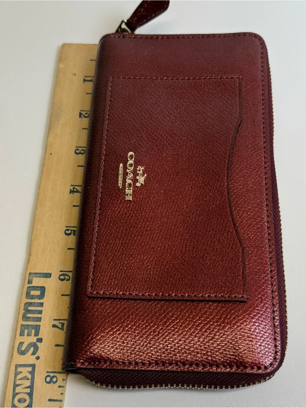 Coach Zip Wallet in Pebbled Leather Deep Red / Burgundy Gold Full Size Organizer